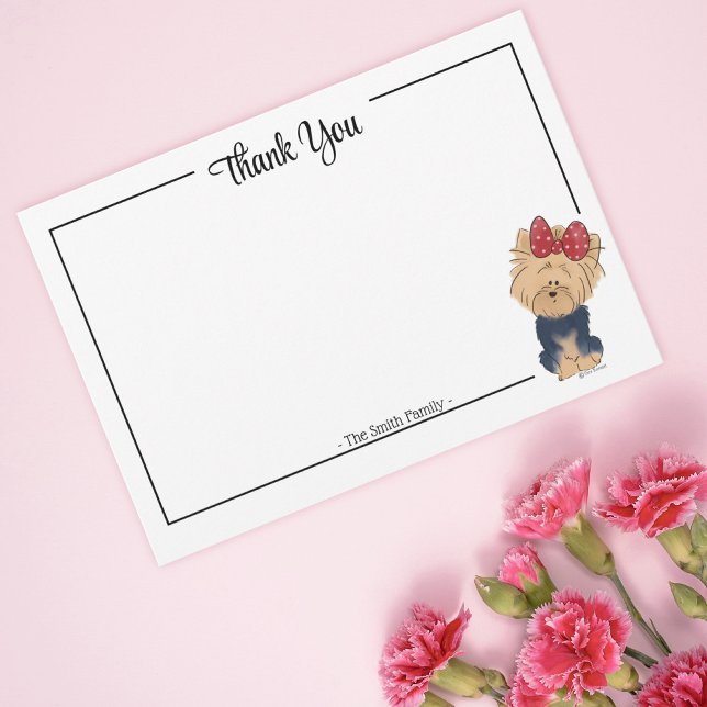 Carte De Remerciements Custom Thank You Yorkie Bow Cute Dog Note Card (Créateur téléchargé)