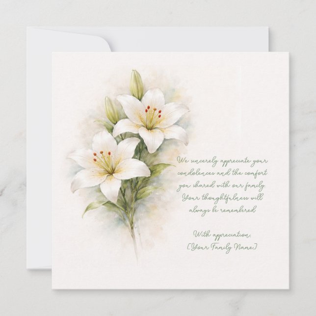Carte De Remerciements Customizable Funeral White Lily Thank You Card (Devant)