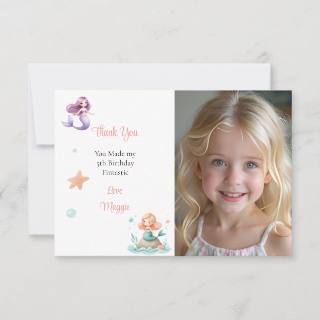 Carte De Remerciements Customizable Mermaid Birthday Photo (Devant)