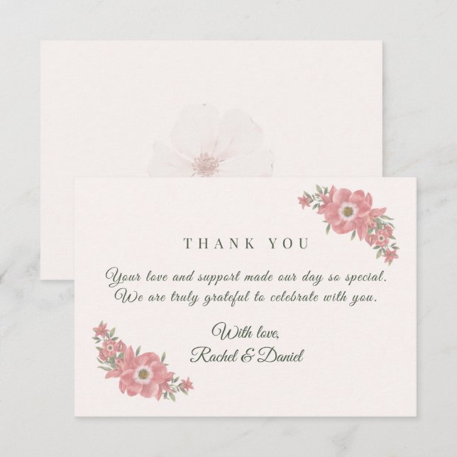 Carte De Remerciements Customized Name Blush Floral Garden Wedding Favor (Devant / Derrière)