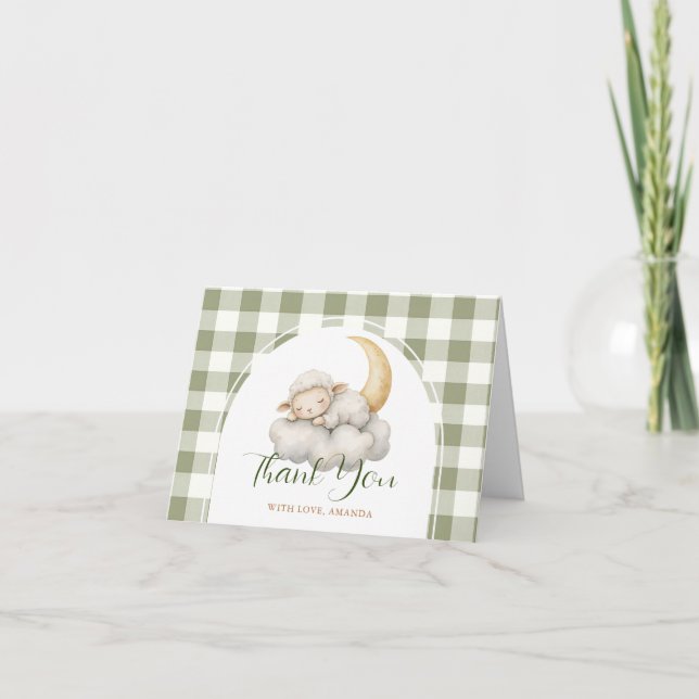 Carte De Remerciements Cute A little lamb baby shower Sage Green Gingham (Devant)