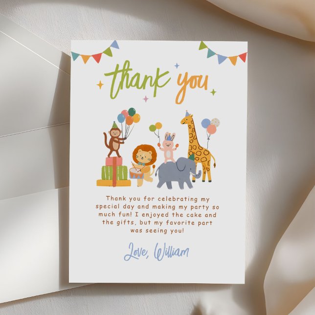 Carte De Remerciements Cute Animals Safari Birthday Party (Créateur téléchargé)