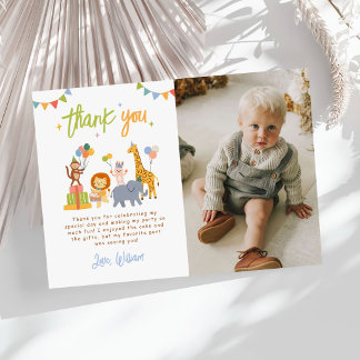 Carte De Remerciements Cute Animals Safari Birthday Party Photo