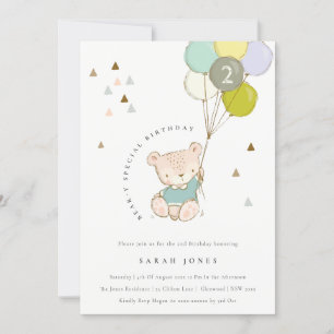 Carte De Remerciements Cute Aqua Bear Balloon N'Importe Quel Âge Annivers