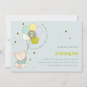 Carte De Remerciements Cute Aqua Bear Balloon N'Importe Quel Âge Annivers