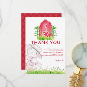 Carte De Remerciements Cute Aquarelle Animaux de ferme