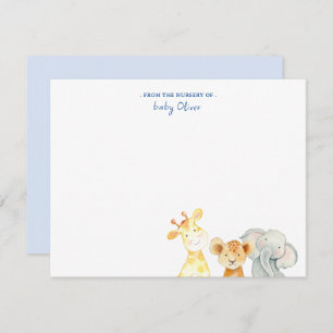 Carte De Remerciements Cute Aquarelle Animaux de la pépinière de plat