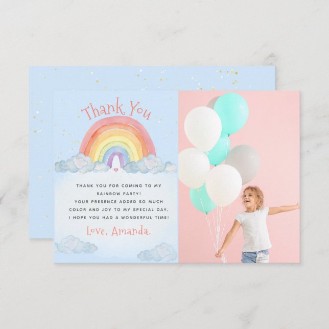 Carte De Remerciements Cute aquarelle arc-en-ciel Photo fête d'anniversai (Devant / Derrière)