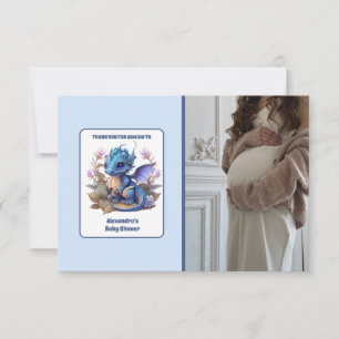 Carte De Remerciements Cute Aquarelle Baby shower Dragon Bleu