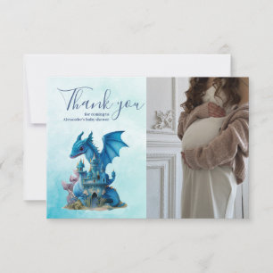 Carte De Remerciements Cute Aquarelle Baby shower Dragon Bleu