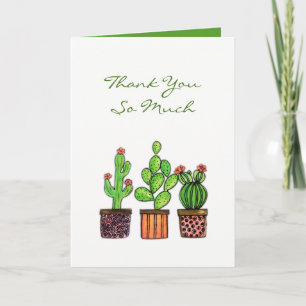Carte De Remerciements Cute aquarelle Cactus en pots
