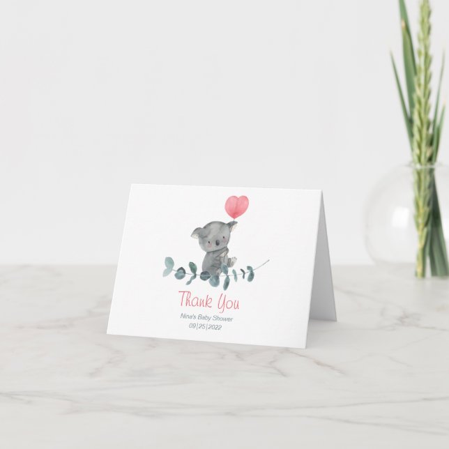 Carte De Remerciements Cute aquarelle koala ours baby shower (Devant)