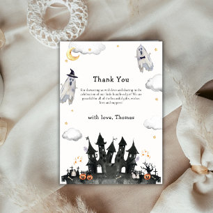 Carte De Remerciements Cute aquarelle Petit Boo Ghost House Baby shower