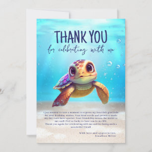 Carte De Remerciements Cute Aquarelle Tortue Photo Anniversaire