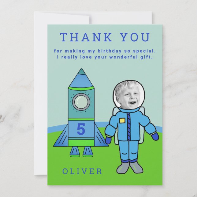 Carte De Remerciements Cute Astronaut Boy Rocket Anniversaire Votre photo (Devant)