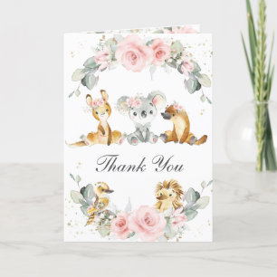 Carte De Remerciements Cute Australian Animals Rose Floral Vert