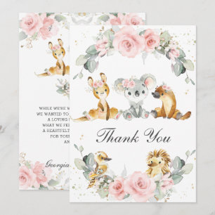 Carte De Remerciements Cute Australian Animals Rose Floral Vert
