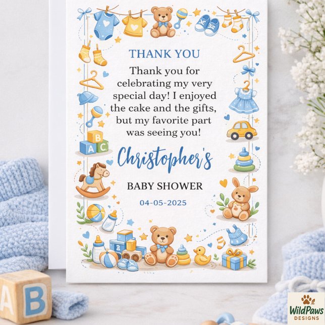 Carte De Remerciements Cute Baby Clothes & Toys Boy Baby Shower (Cute Baby Clothes & Toys Boy Baby Shower Thank You Card
)