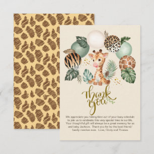 Carte De Remerciements Cute Baby Giraffe Safari Poster de animal beige