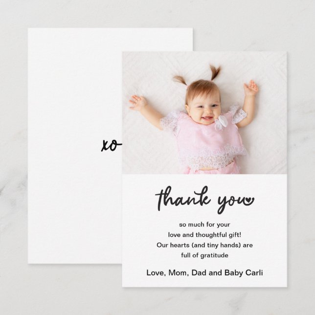Carte De Remerciements Cute Baby Photo Script Thank You (Devant / Derrière)