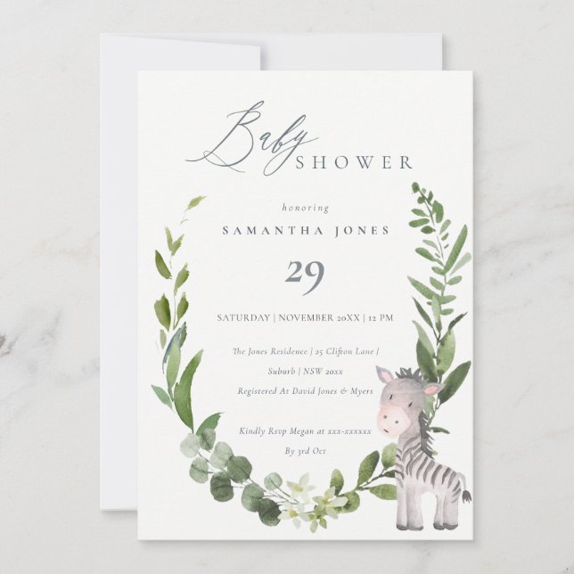 Carte De Remerciements Cute Baby Zebra Foliage Baby shower de couronne In (Devant)