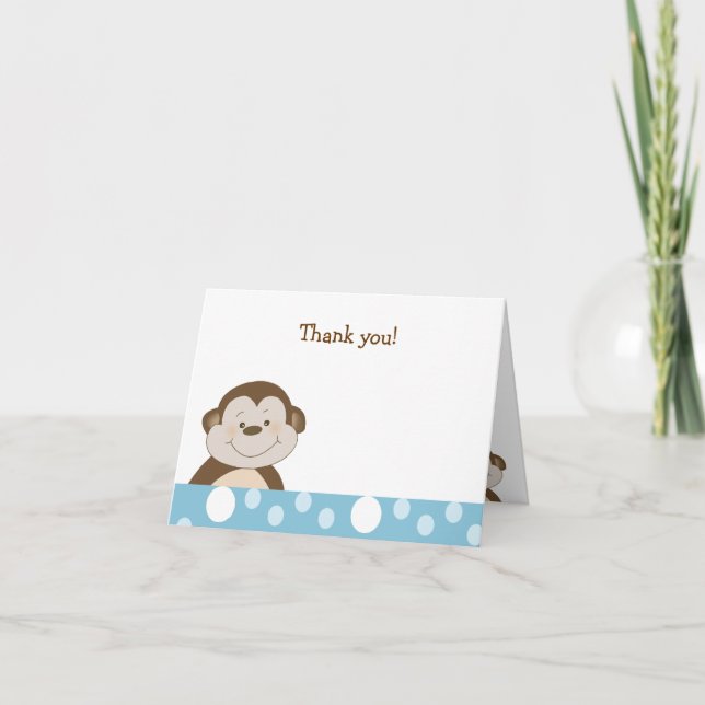Carte De Remerciements Cute Bambino Monkey Blue Dot (Devant)