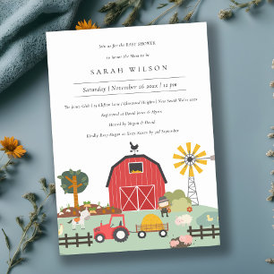 Carte De Remerciements Cute Barnyard Baby shower animal de ferme Invitati