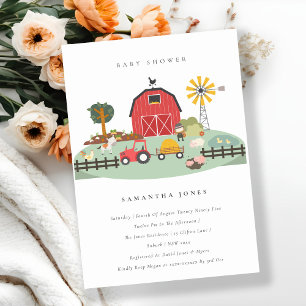 Carte De Remerciements Cute Barnyard Baby shower animal de ferme Invitati