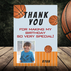 Carte De Remerciements Cute Basketball Kids Birthday Photo