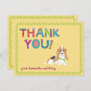 Carte De Remerciements Cute Basset Hound Chien Colorful Floral Lettres
