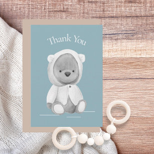 Carte De Remerciements Cute Bear Aquarelle Baby shower bleu