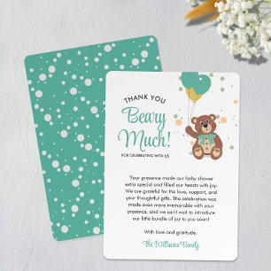 Carte De Remerciements Cute Bear Cub Ballons Baby shower neutre genre