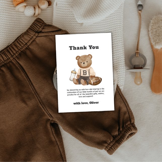 Carte De Remerciements Cute Bearly Wait Football Sport Boy Baby Shower  (Cute Bearly Wait Football Sport Boy Baby Shower Thank You Card)