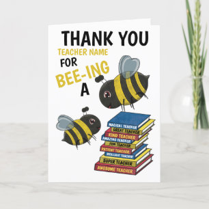 Carte De Remerciements Cute Bee Theme Enseignant Extraordinaire
