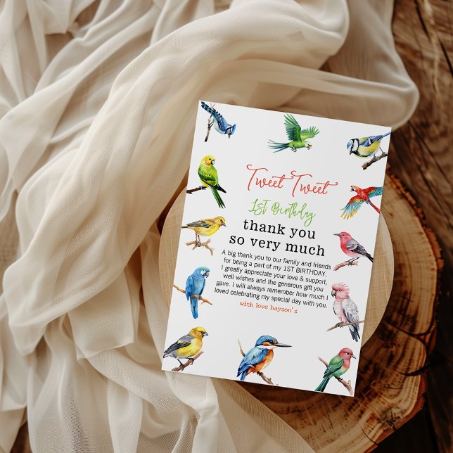 Carte De Remerciements Cute Bird 1er anniversaire (Créateur téléchargé)