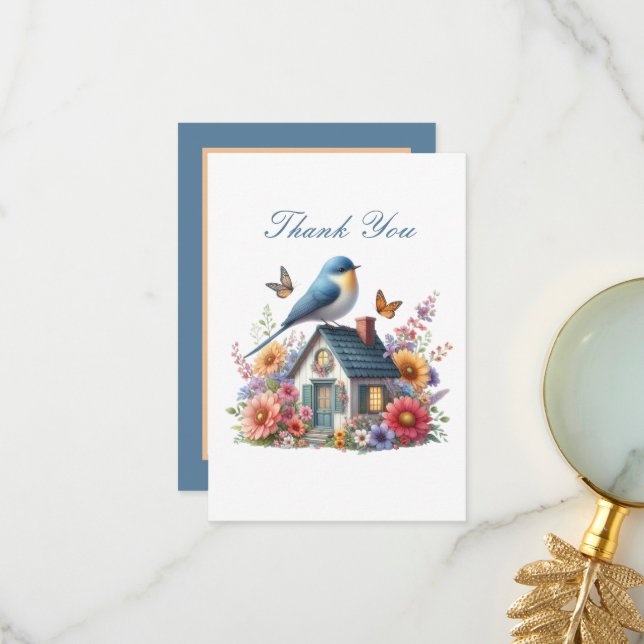 Carte De Remerciements Cute bird lovers  (Devant/Arrière en situation)