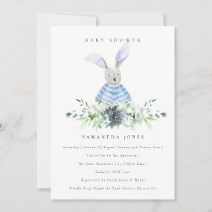 Carte De Remerciements Cute Blue Bunny Jardin de feuillage Baby shower In