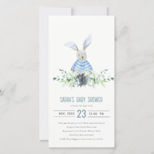 Carte De Remerciements Cute Blue Bunny Jardin Fauna Baby shower Invitatio
