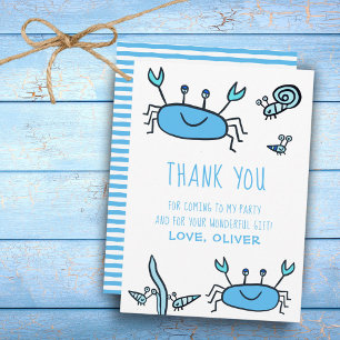 Carte De Remerciements Cute Blue Crab Sea Animaux Garçon Anniversaire