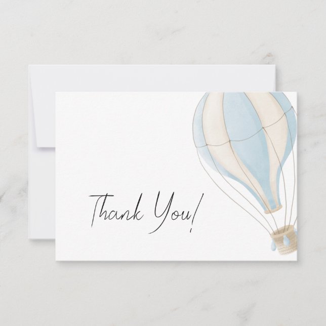Carte De Remerciements Cute Blue Hot Air Balloon Baby shower garçon (Devant)