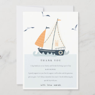 Carte De Remerciements Cute Blue Nautical Sailboat Pastel Baby shower