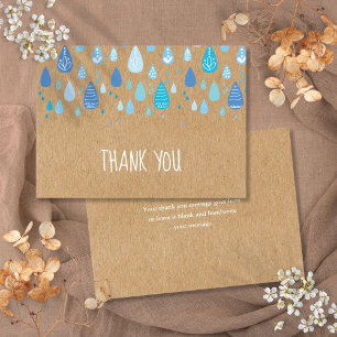 Carte De Remerciements Cute Blue Raindrops Boho Rustique Kraft élégant