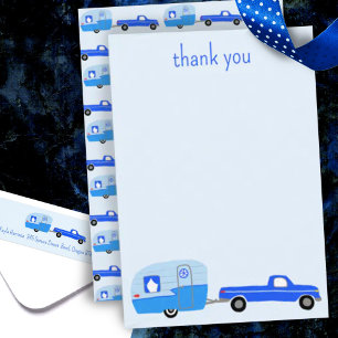 Carte De Remerciements Cute Blue Truck & Trailer BABY SHOWER personnalisé