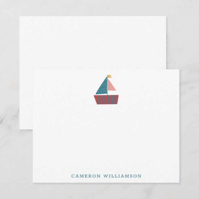 Carte De Remerciements Cute Blue Voilier Voile Stationery personnalisée (Devant / Derrière)