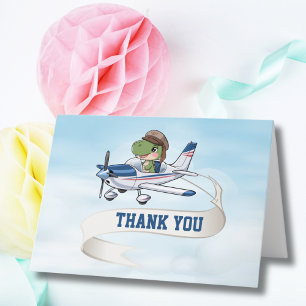 Carte De Remerciements Cute Blue White avion & Dinosaur Anniversaire de e