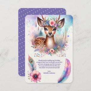Carte De Remerciements Cute Boho Aquarelle Woodland Deer Anniversaire