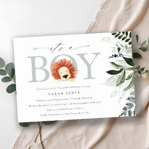 Carte De Remerciements Cute Boho Lion Foliage C'est Boy Baby shower Invit