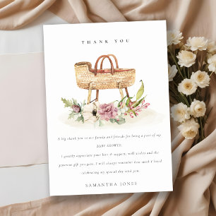 Carte De Remerciements Cute Boho Nursery Baby shower rose Floral Bassinet