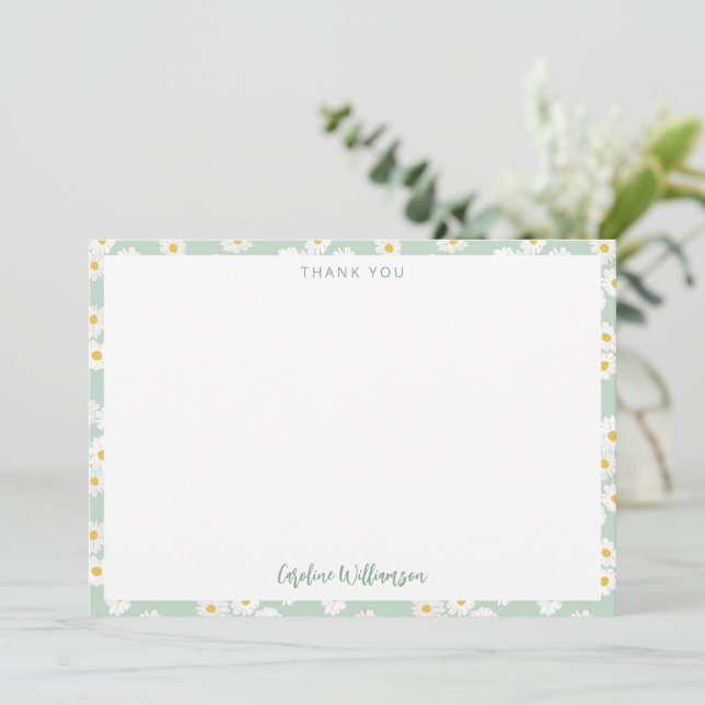 Carte De Remerciements Cute Boho Sage Daisies Floral Baby shower Personna (Debout devant)