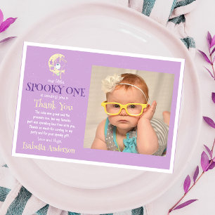 Carte De Remerciements Cute Boo Ghost Moon Girl 1er Anniversaire Hallowee